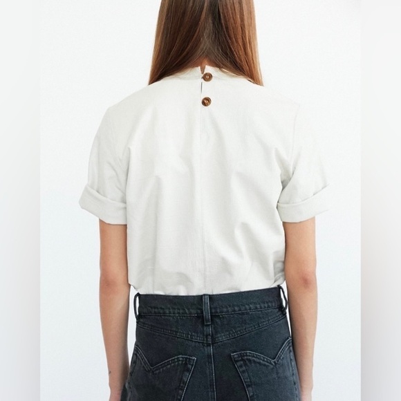 Nanushka Kaden Vegan Leather Croc Embossed Tee in Cream S - Picture 3 of 9